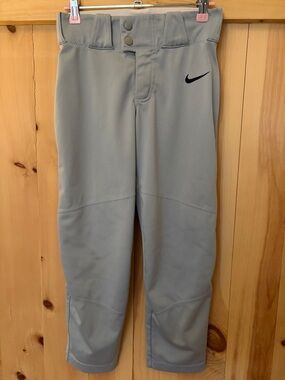 Nike Kids Light Gray Athletic Baseball Pants with Black Swoosh